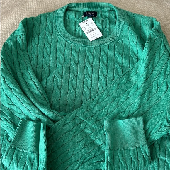 J Crew Green Cable Cotton Sweater - Picture 3 of 4